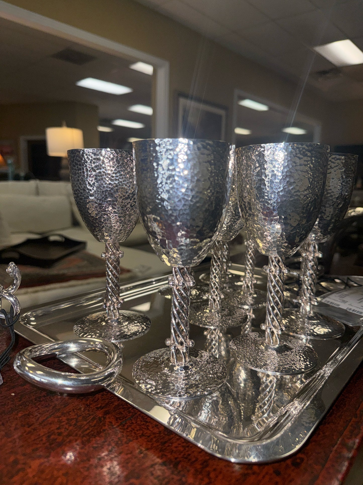 Silver Plate Hammered Stemmed Glasses from Mexico (set of 9)