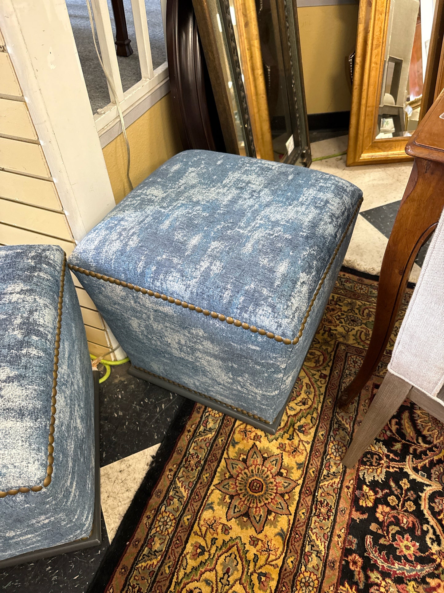 Sam Moore Hooker Blue & White Swivel Chair w/Matching Footstool