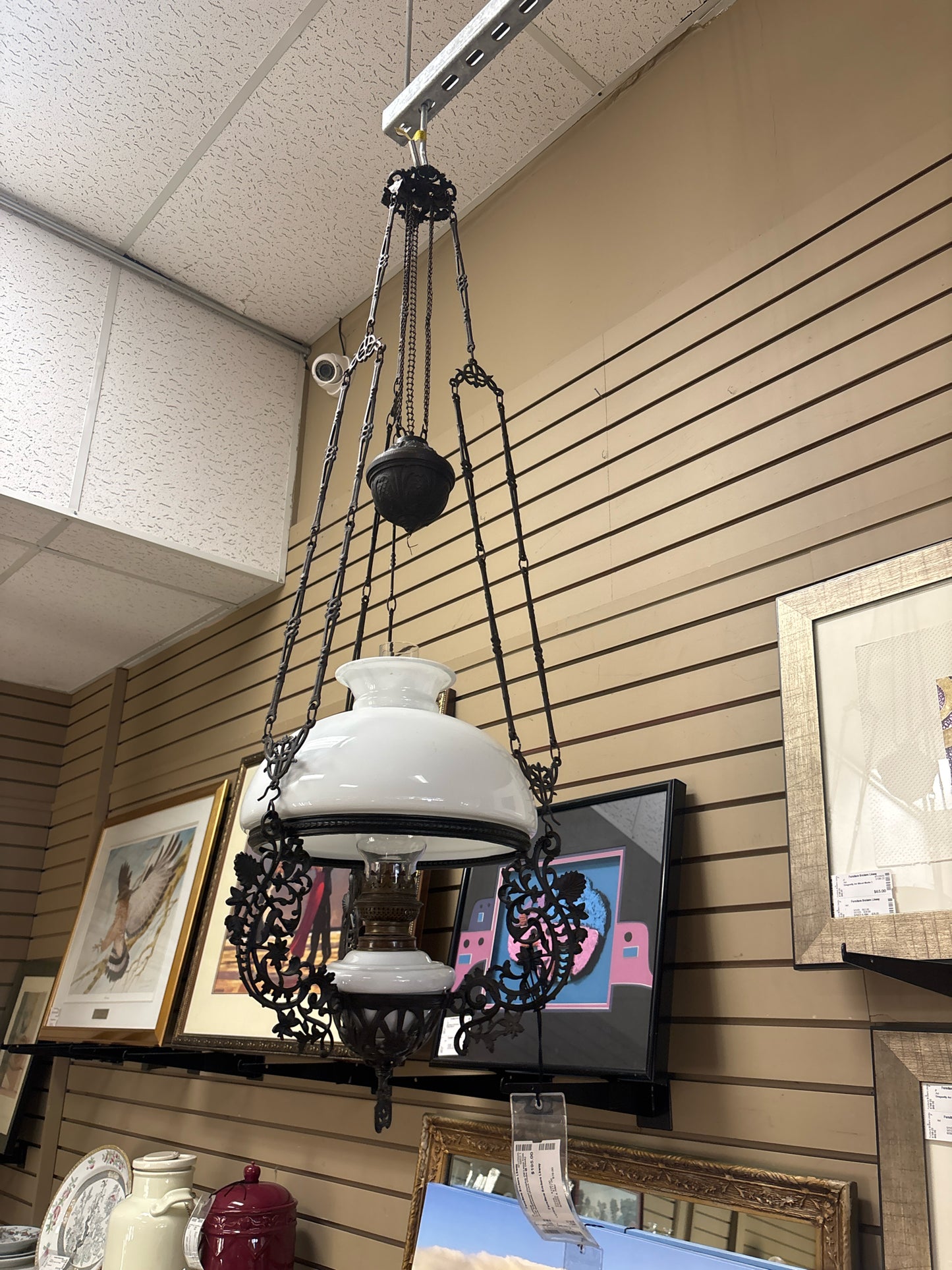 True Traditional Hanging Oil Lamp from Java Indonesia (Extra Globe @ Desk)