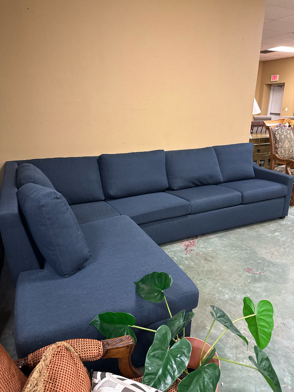 American Leather- Navy Blue'Carson' Custom Upholstered Sectional Sofa w/King Com