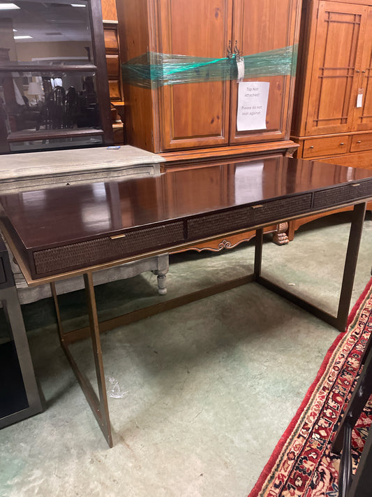 Modern Wood Desk w/ Bronze Frame, 3 Drawers 60x26x30