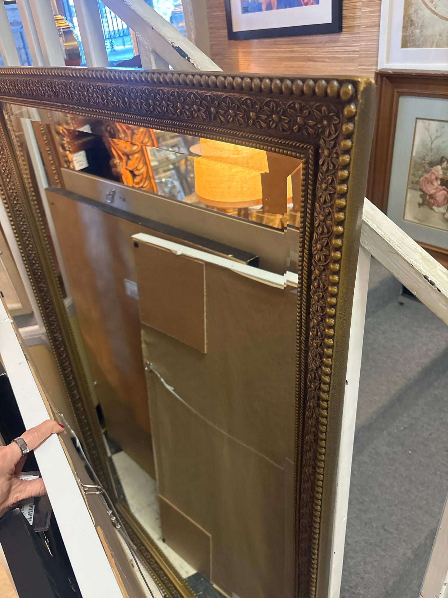 Beveled Mirror in Bronze Frame w/ Flowers (37 3/4x 57 3/4)