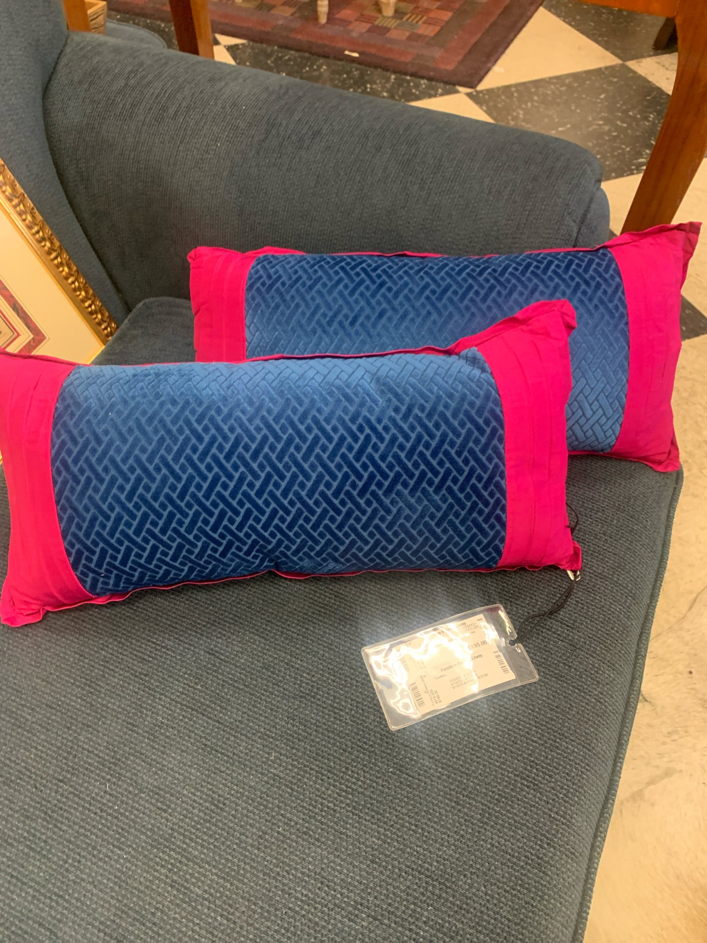 Pair - Custom Blue/Magenta Lumbar Pillow