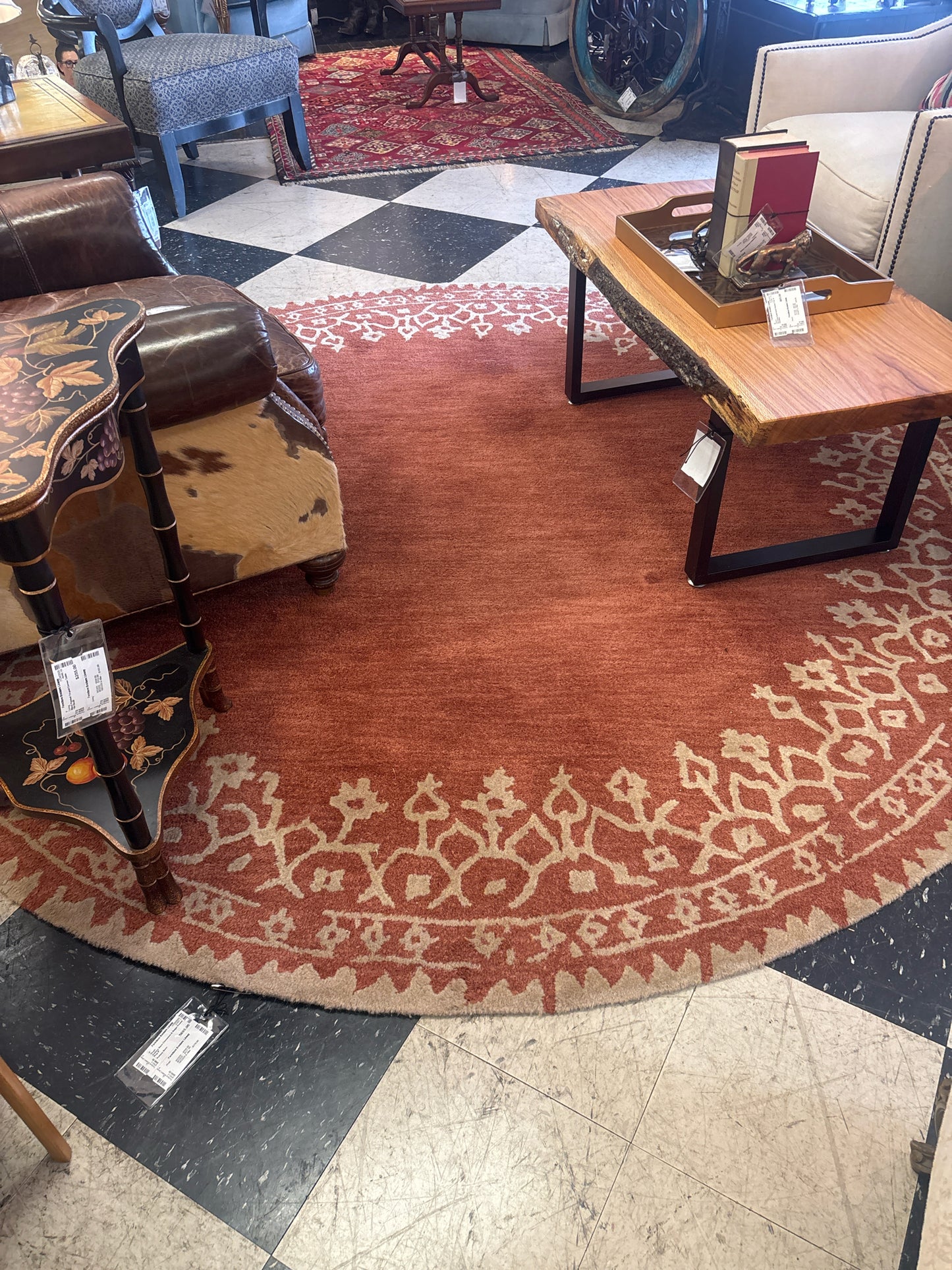 Pottery Barn Cinnamon & Beige Round Rug 8'