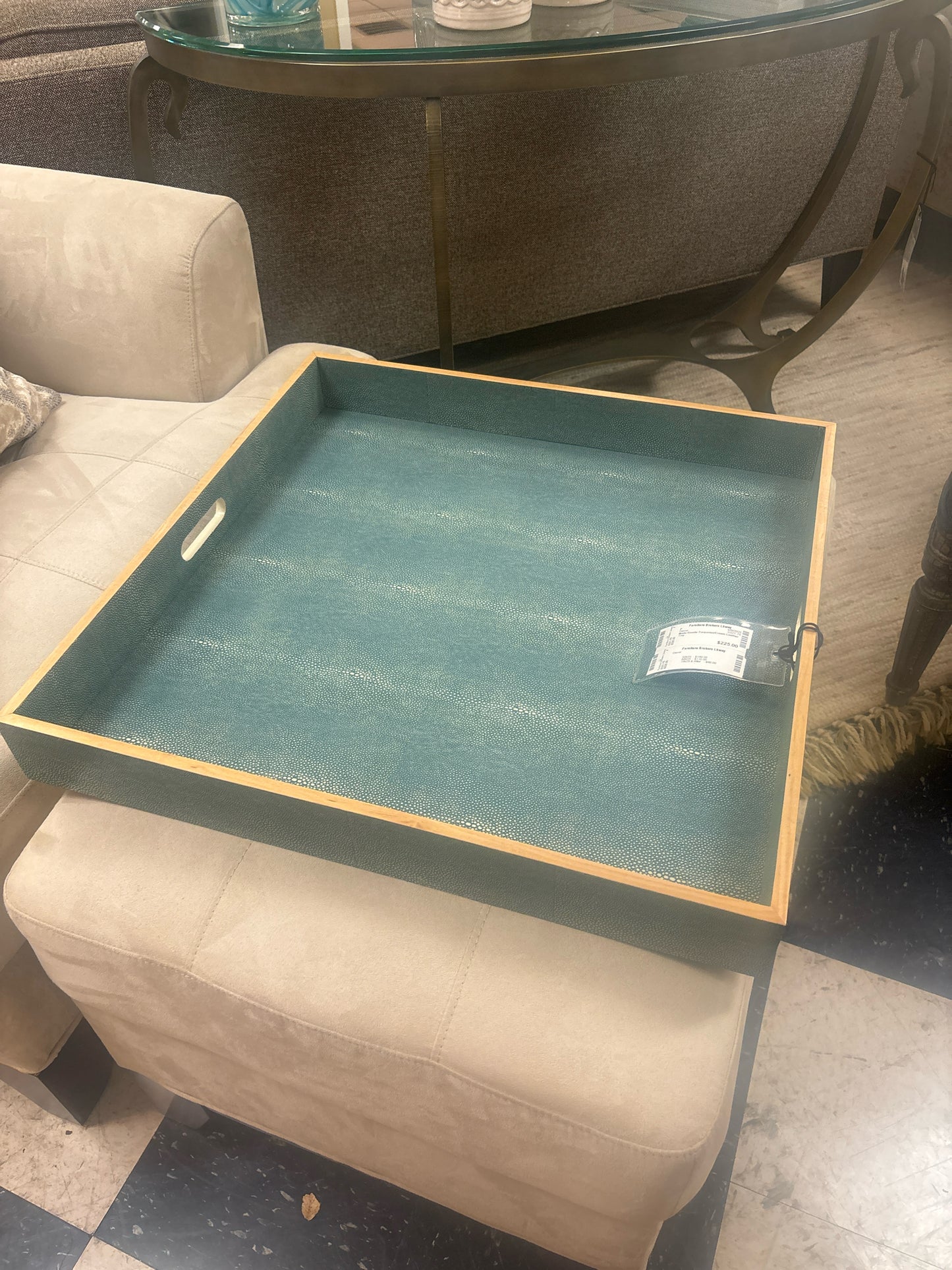 Made Goods Turquoise/Cream Leather Tray
