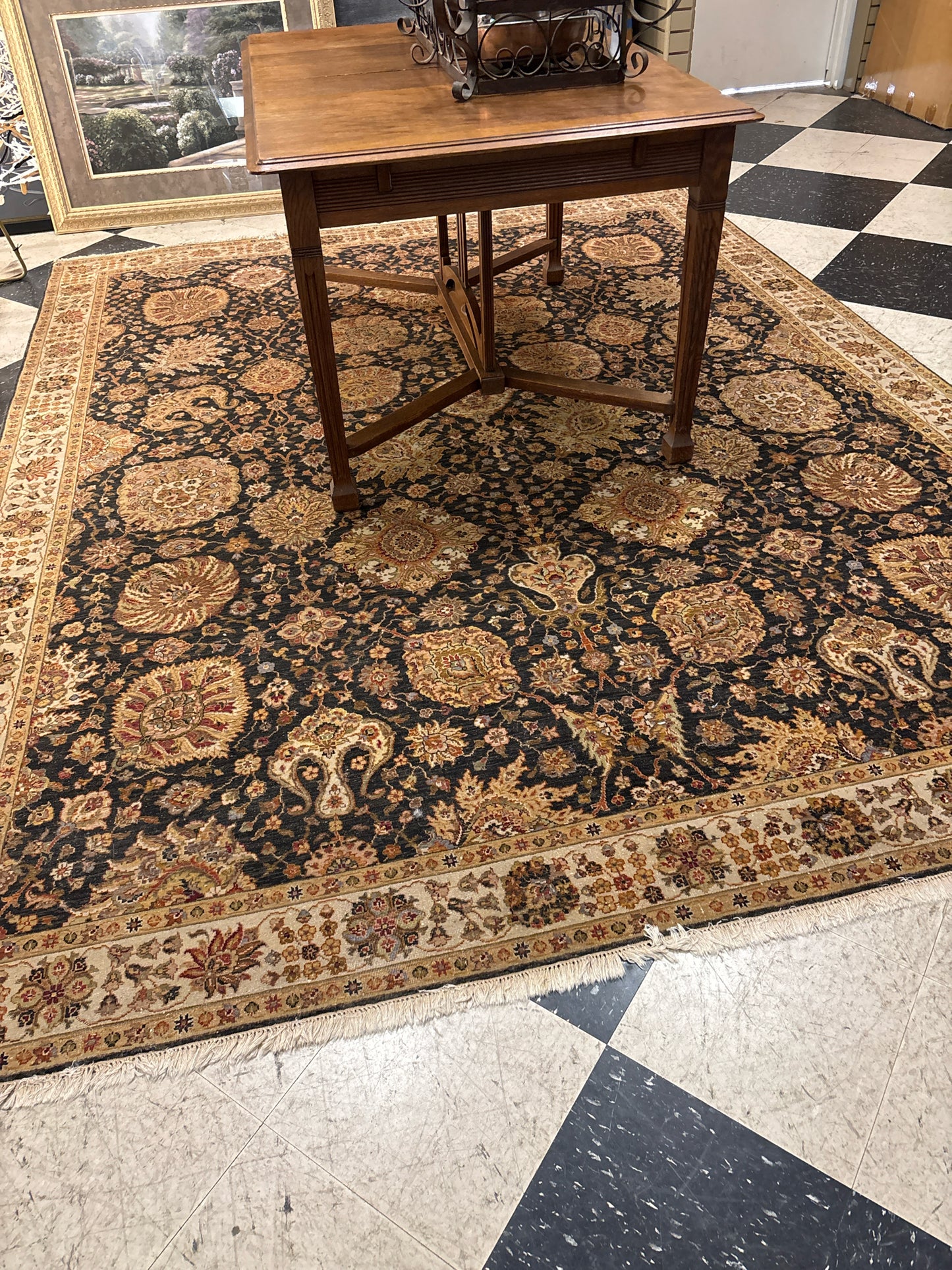 8x10 Hand Knotted Wool Rug- Blk/Gold/Lt Blue/Beige