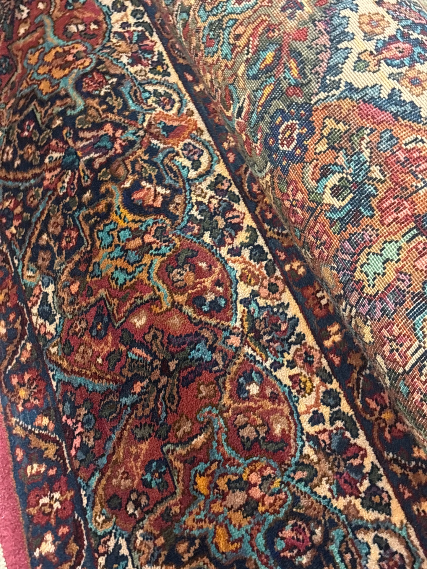 Hand Knotted Karistan Wool Rug-Red/Blue/Pink/Turquoise/Cream (8'8"x12')