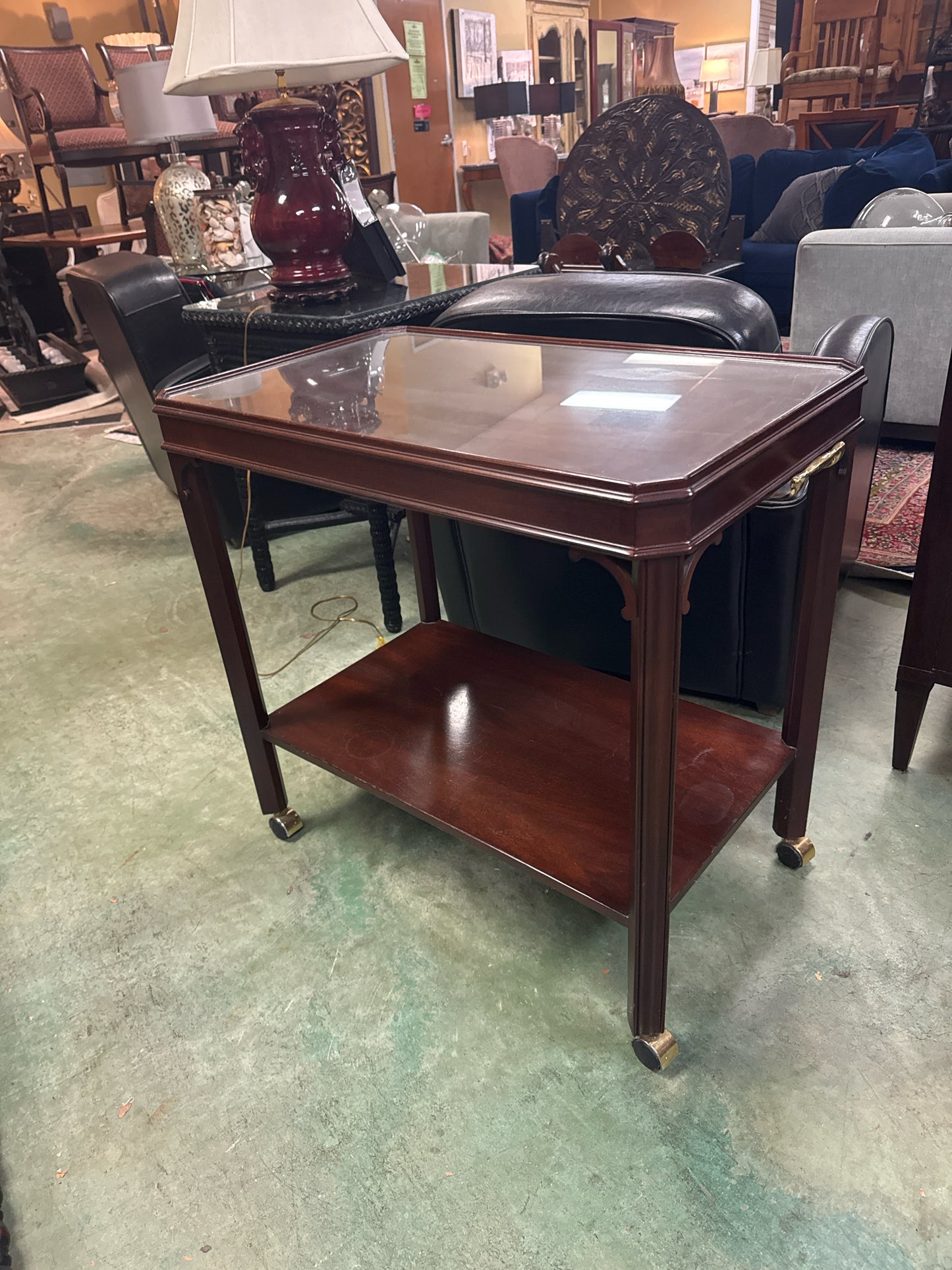 Wood/Glass Bar Cart on Wheels