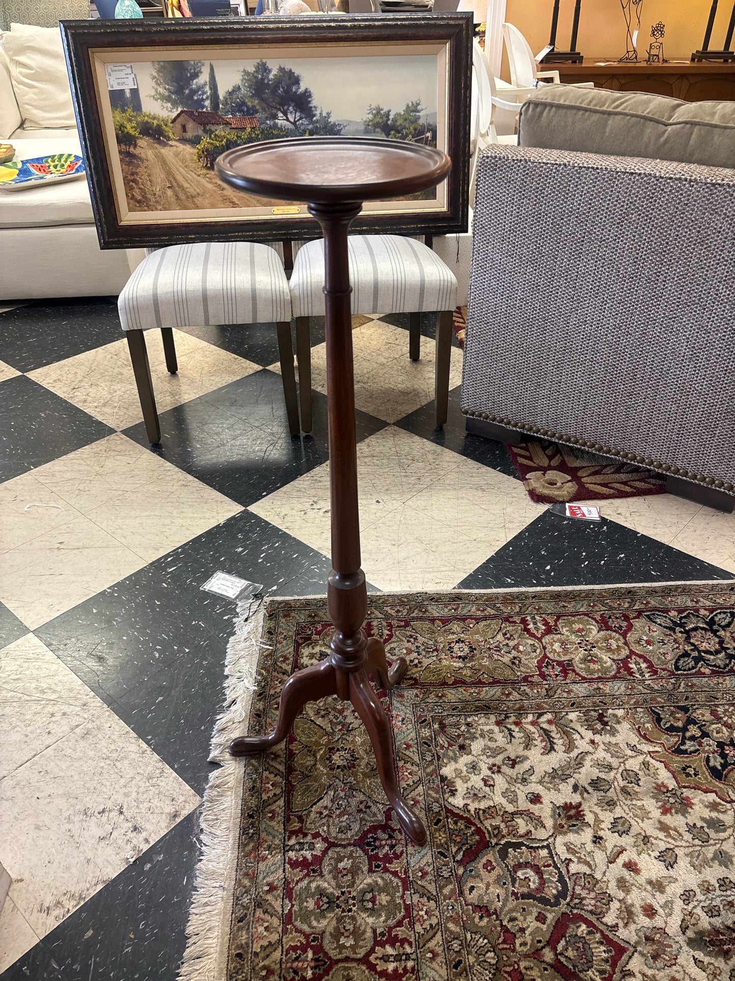 40" Tall Vintage Bartley Collection Mahogany Tripod Plant Stand