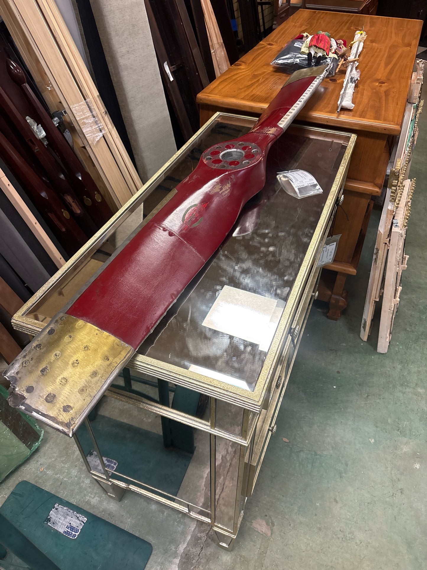 Banks Maxwell Red Wooden Airplane Propellor w/ Brass Accents (60")