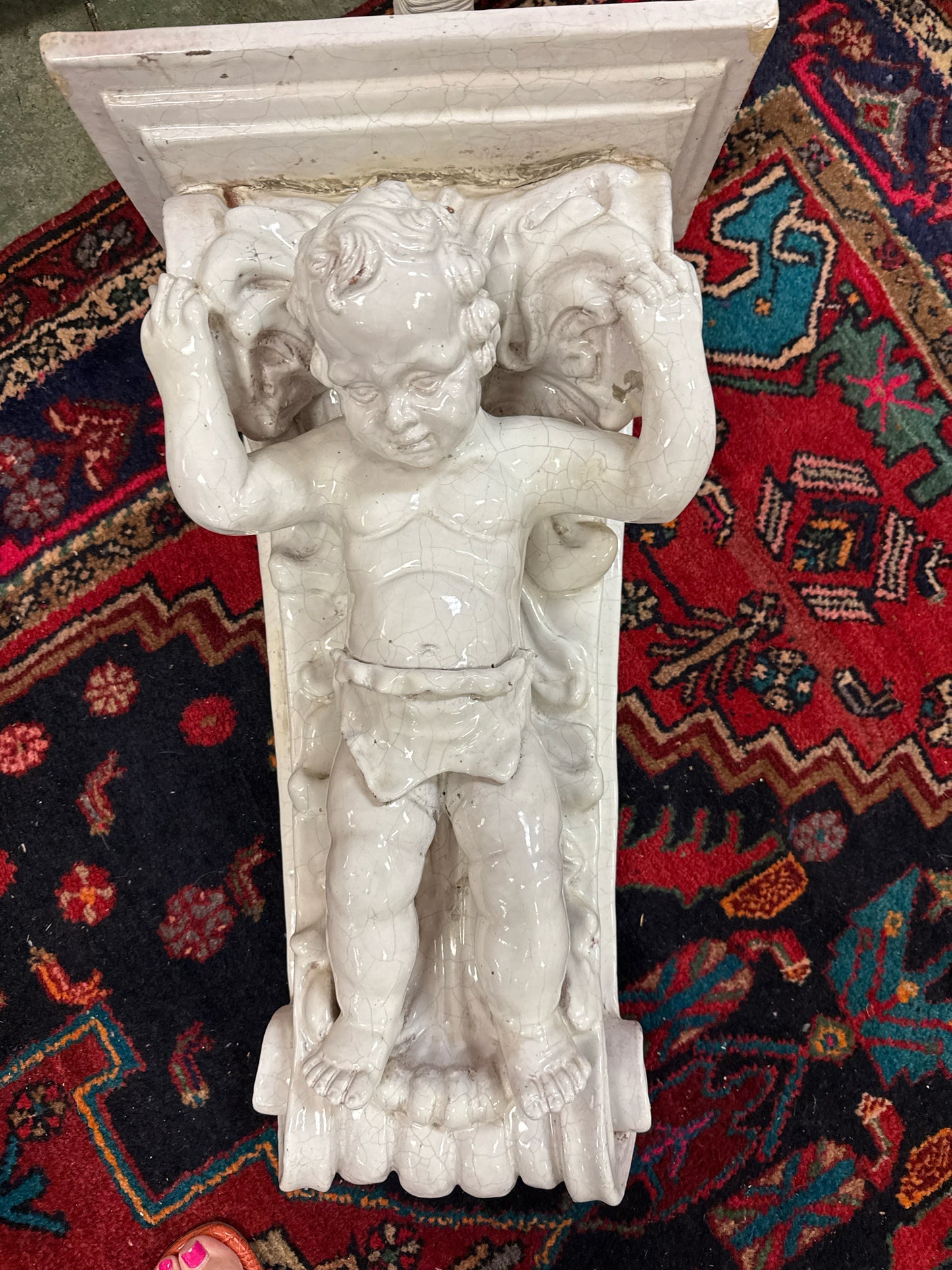 Vintage Cherub Wall Sconce- Porcelain over Cast Sone 23"