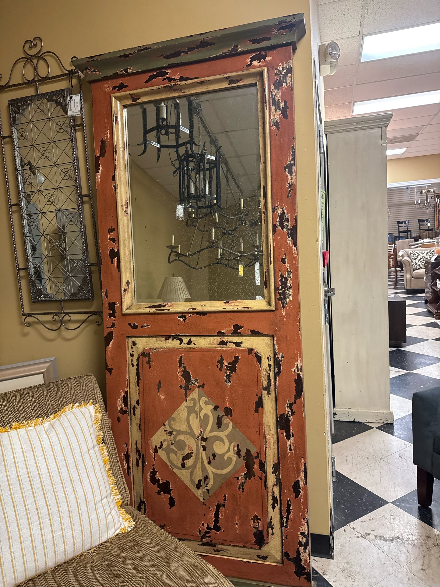 Indonesian Painted Door w/Mirror
