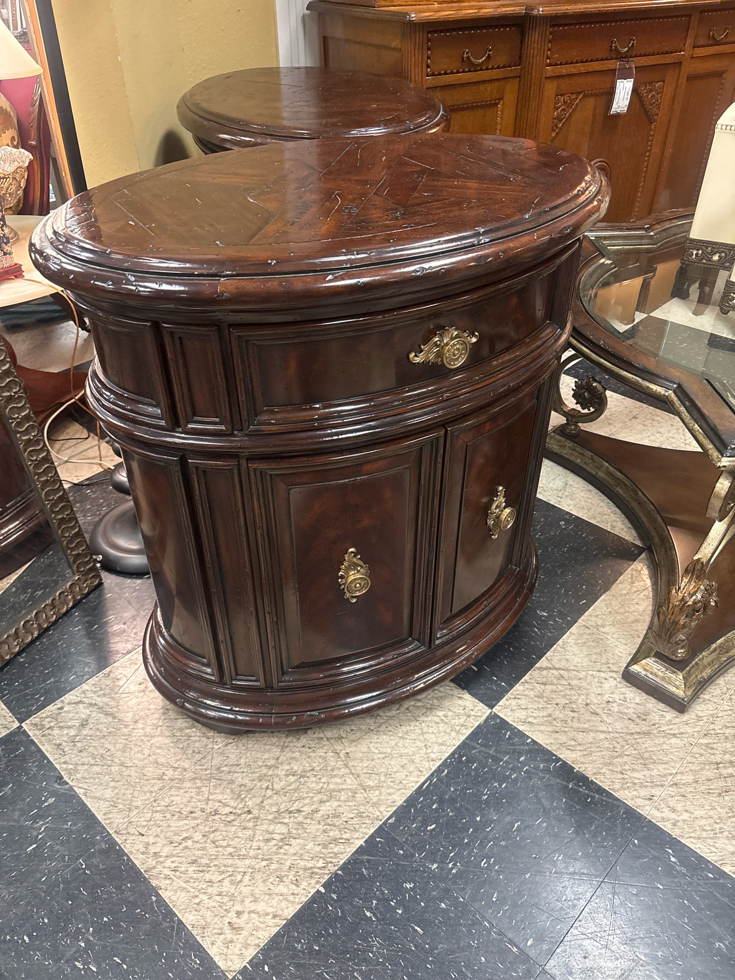 PAIR of Theodore Alexander Art Deco Oval Nightstands