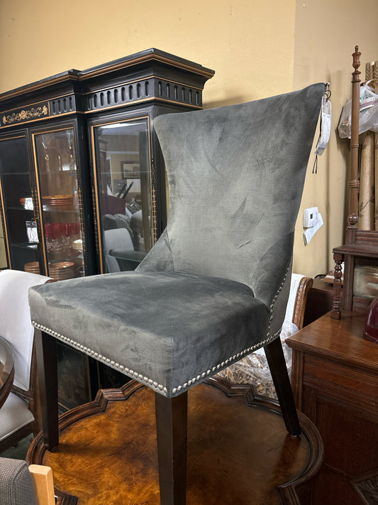 Gray Velvet Chair w/ Silver Nail Heads