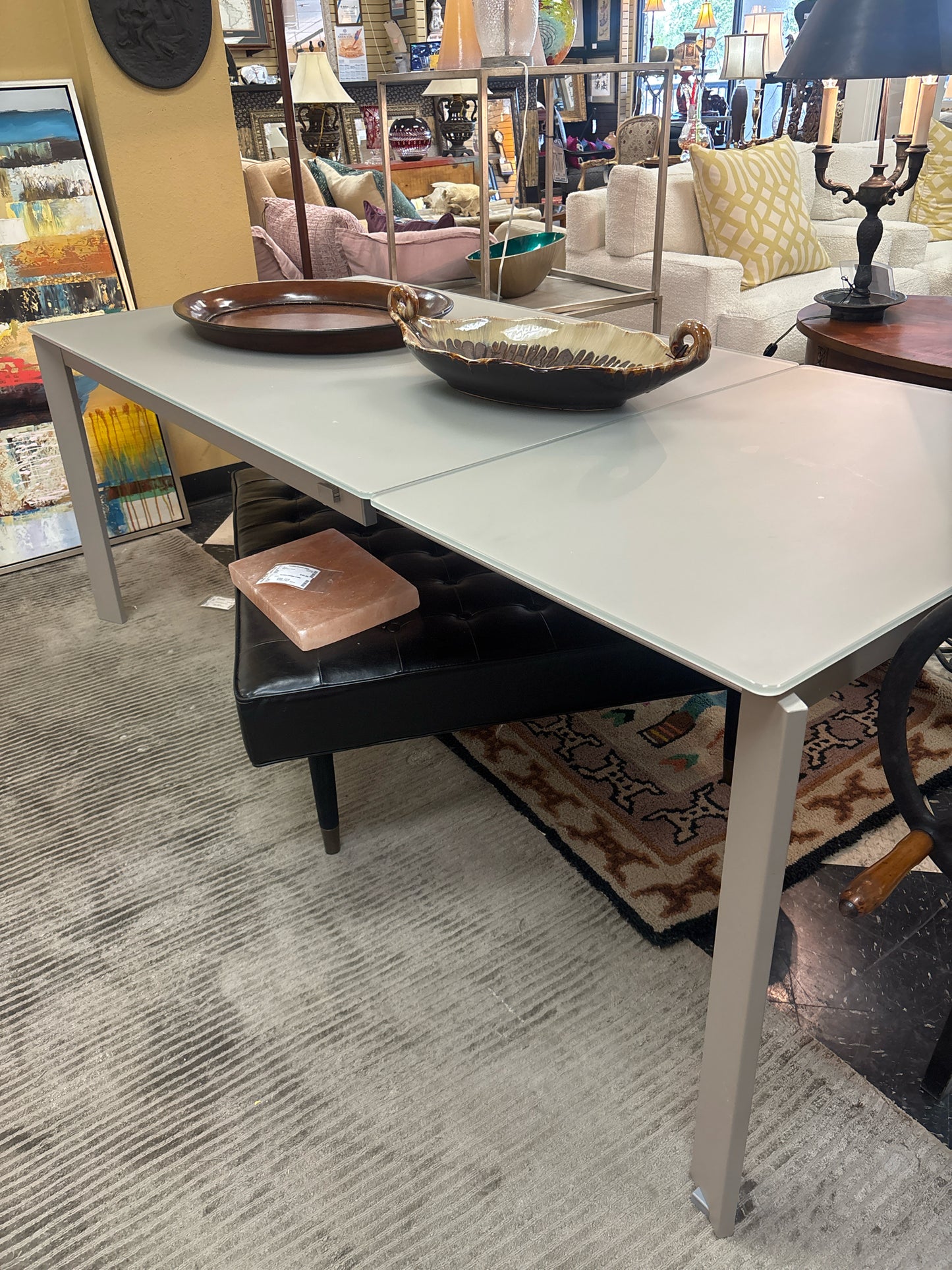 Small Dining Extension Table w/ Glass Top (latch to open)