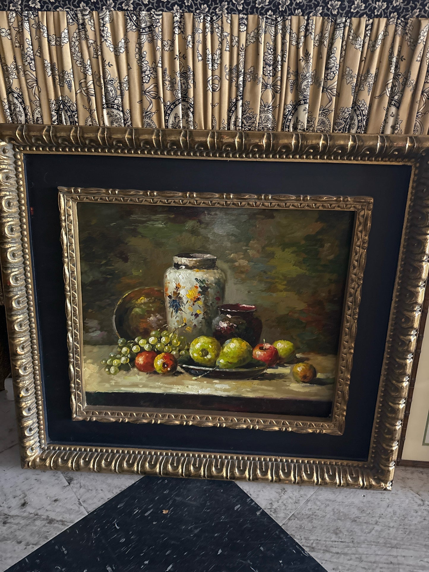 Original Oil on Canvas "Fruit Still Life" in Ornate Gold Frame (35x31)