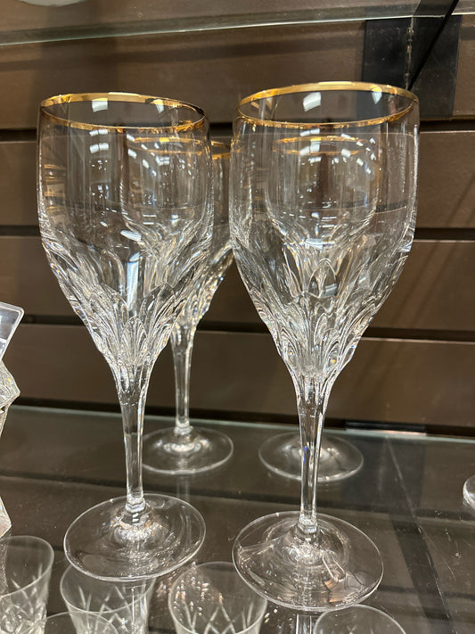 SET of 4 Gotham Crystal Wine Glasses w/ Gold Trim