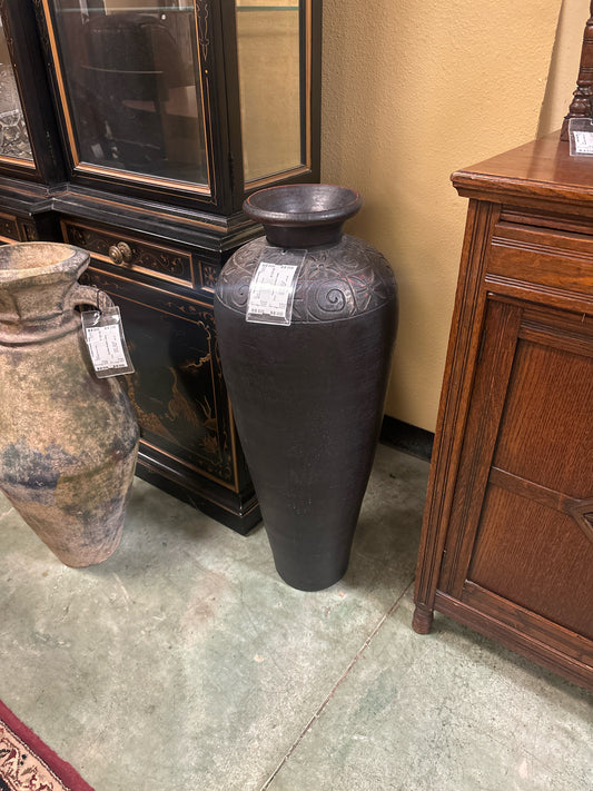 Black Carved Floor Vase