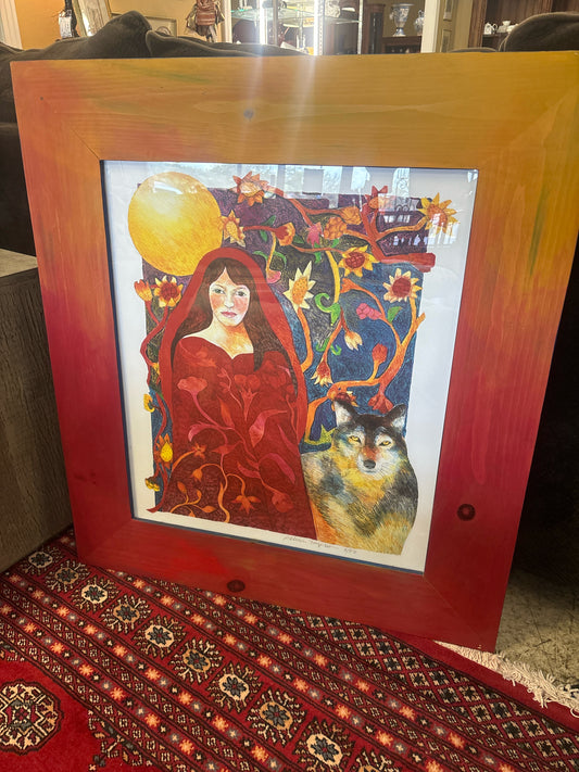 "In The Spirit of Wolf" Signed/#'D Patricia Wyatt in Colorful Wood Frame 33x37.5