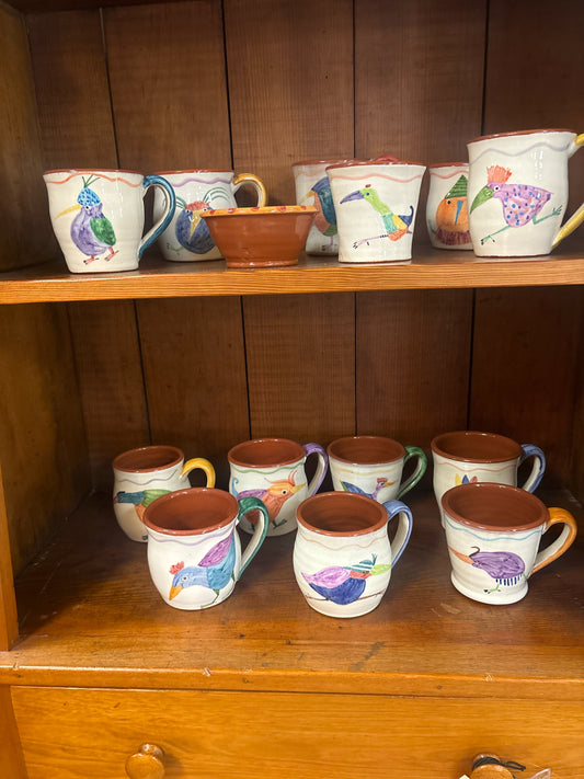 SET of Twelve Ceramic Mugs w Birds (10 mugs, 1 Creamer, 1 Sugar)