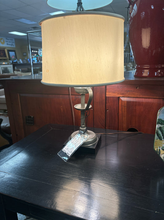 Antique Silver Lamp w/ Handle Black Base & Cream Shade