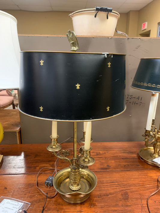 Brass Base Table lamp w/ Black Metal Shade & 3 Candle Holders (Dented)