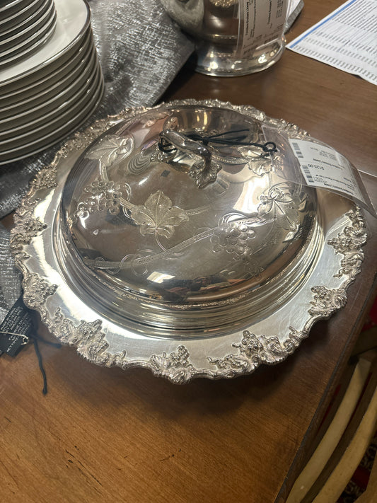Sheffield Round Silver Plated Tray w/ Lid