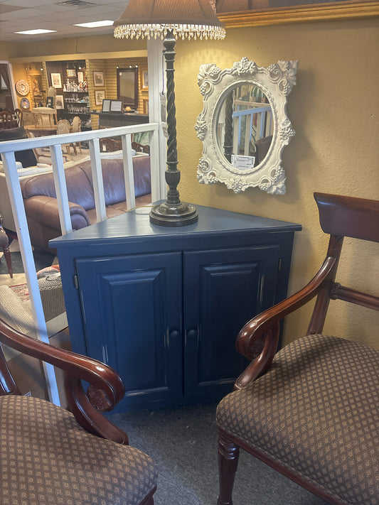 Amish Made Navy Blue Solid Wood Corner Cabinet