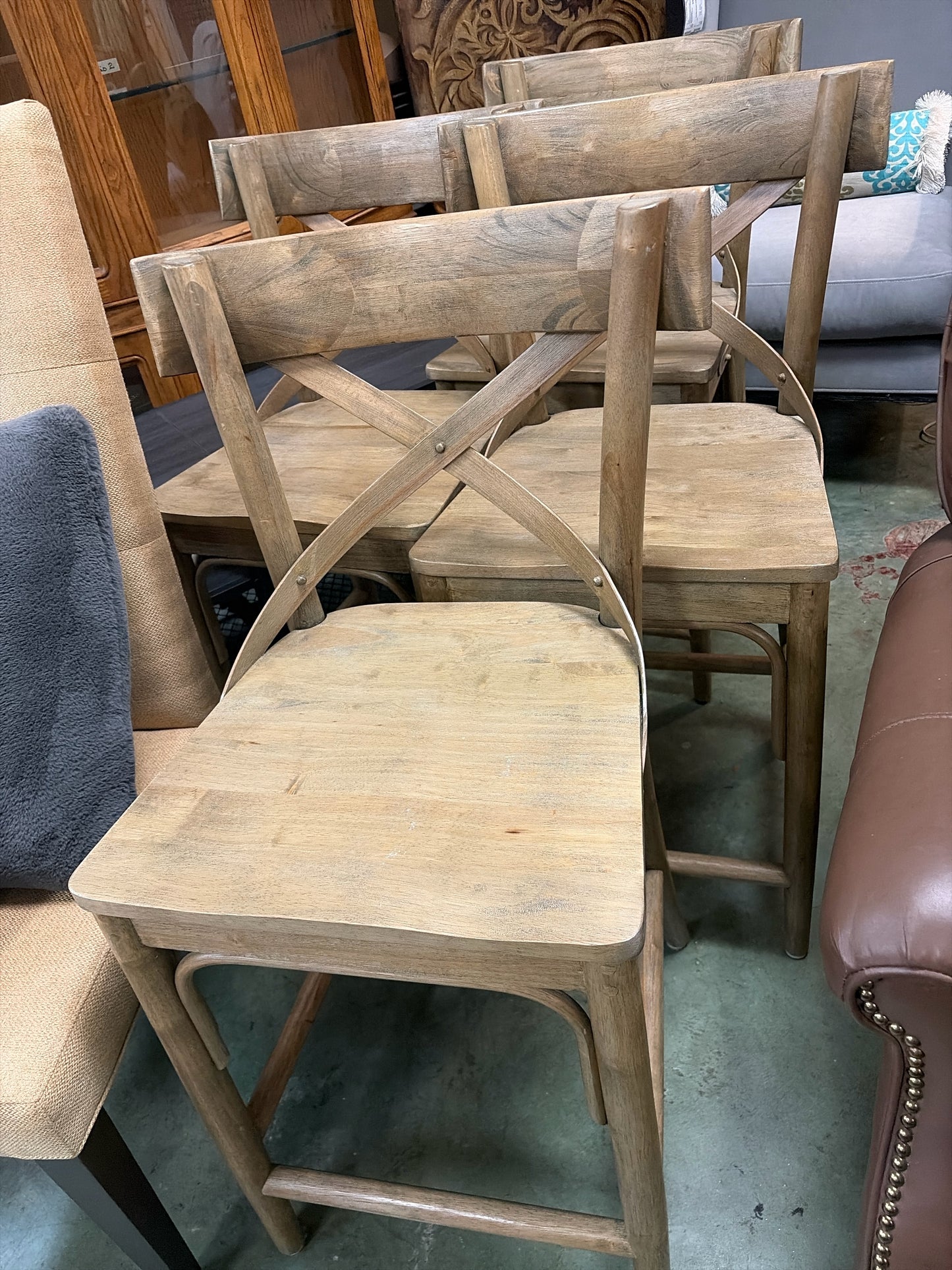 Set of 4 World Market Bistro Distressed Wood Counter Stools