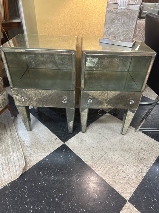 PAIR - Petite Antique Mirrored Night Stand/Side Tables