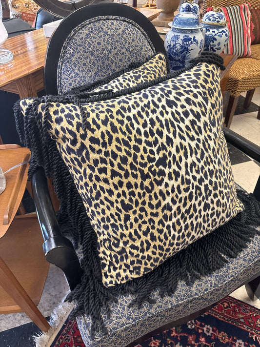 PAIR of Leopard Print Pillows w/ Black Fringe