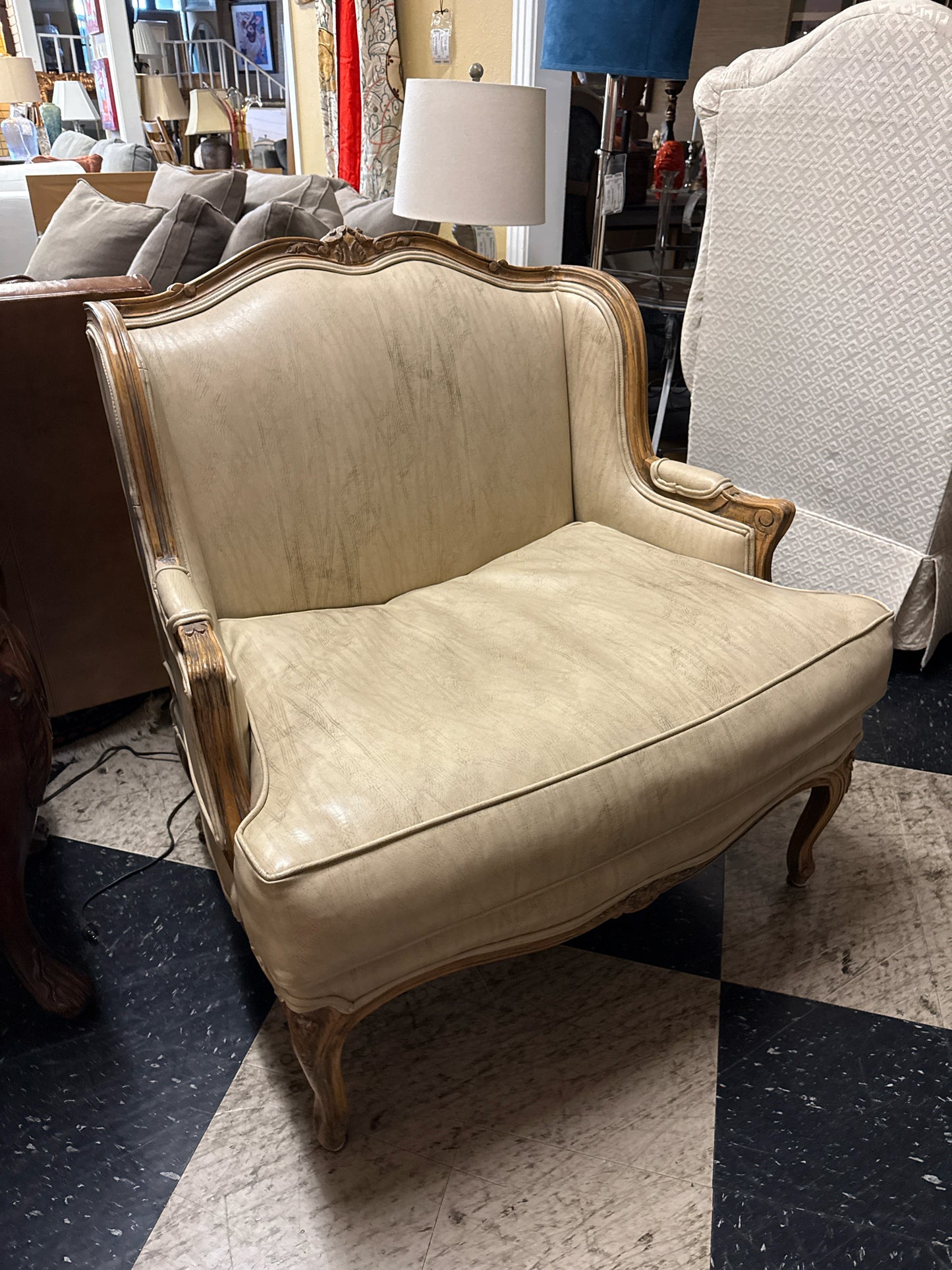 PAIR of Bergere Chairs w/ Jo Burke Skalamandra Leather Upholstery