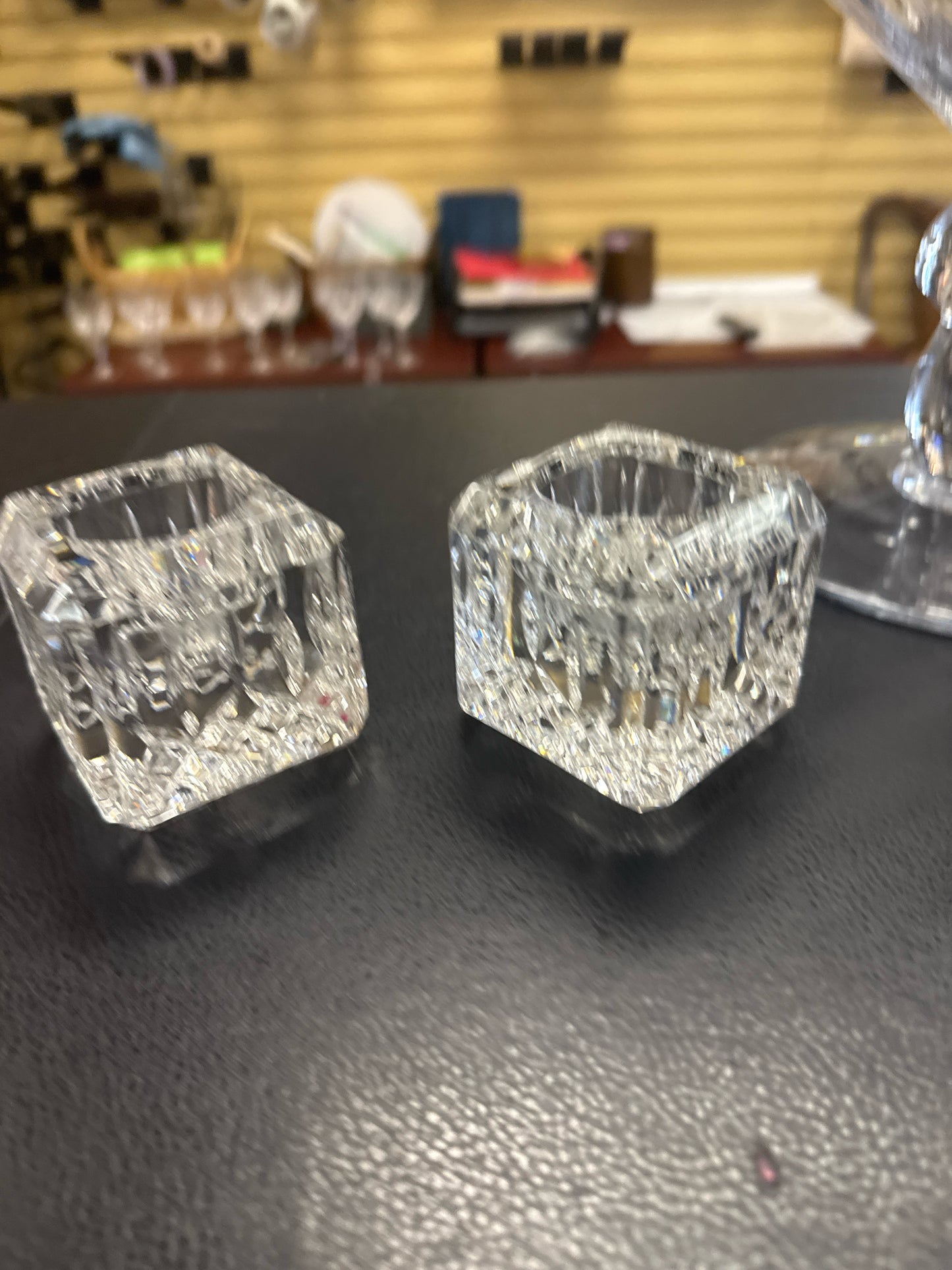 Pair Waterford Crystal Lismore Square Votive Candles