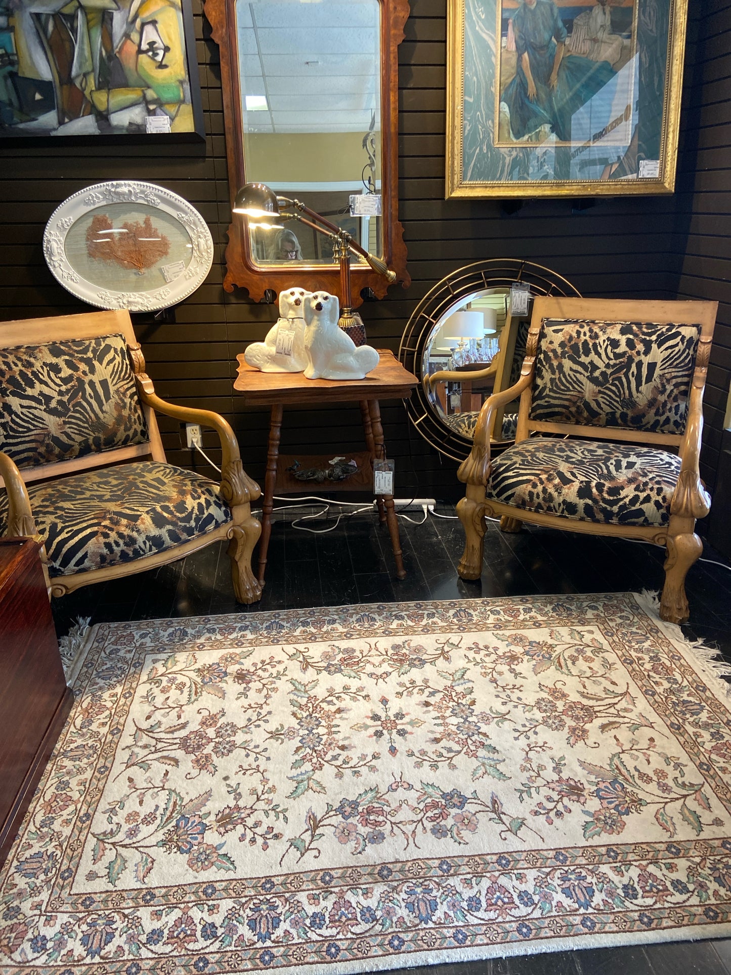 PAIR of Gold/Black/Rust Animal Print Arm Chairs