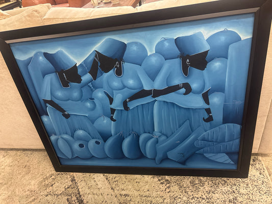 Acrylic "Blues A Meditative Call for Hopeful Reflection" in Black Frame (43x33)