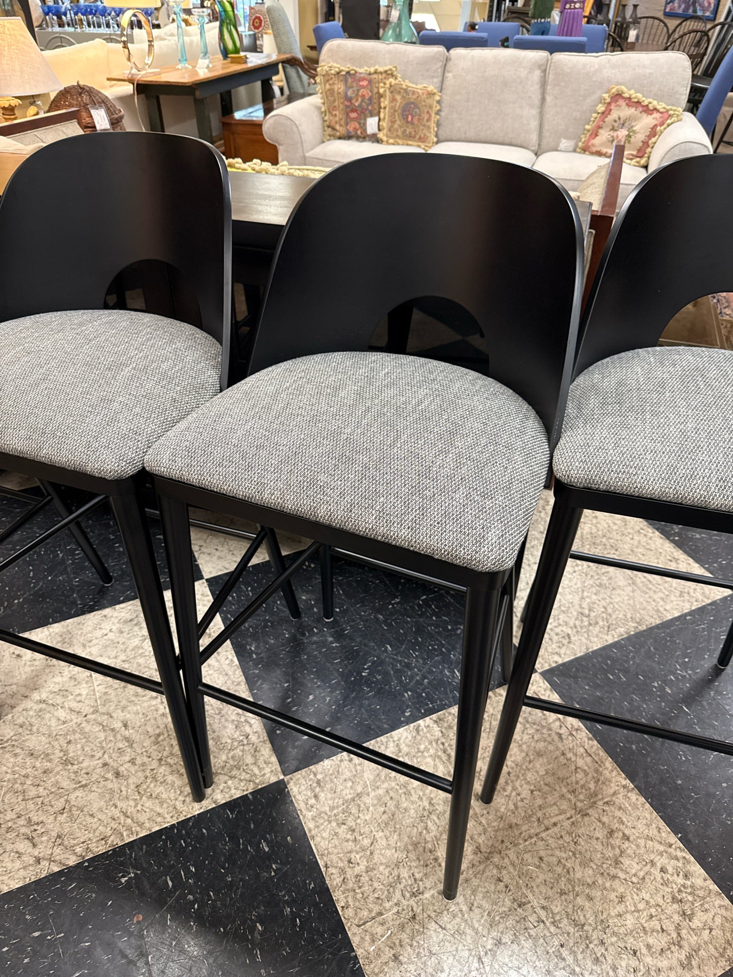 Set of 5 Arhaus Black Round Back Barstools