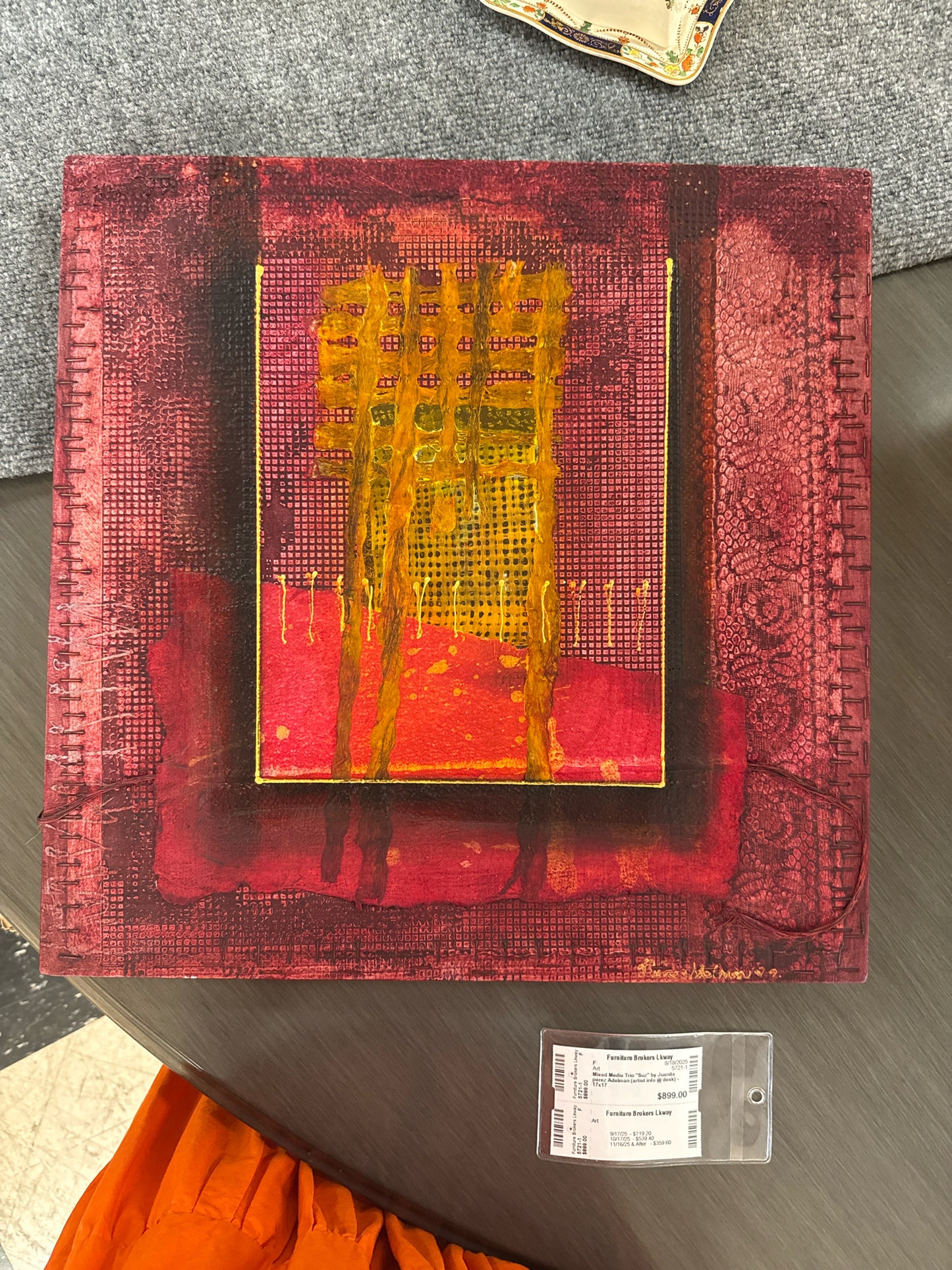 Mixed Media Trio "Suz" by Juanita perez Adelman (artist info @ desk) - 17x17