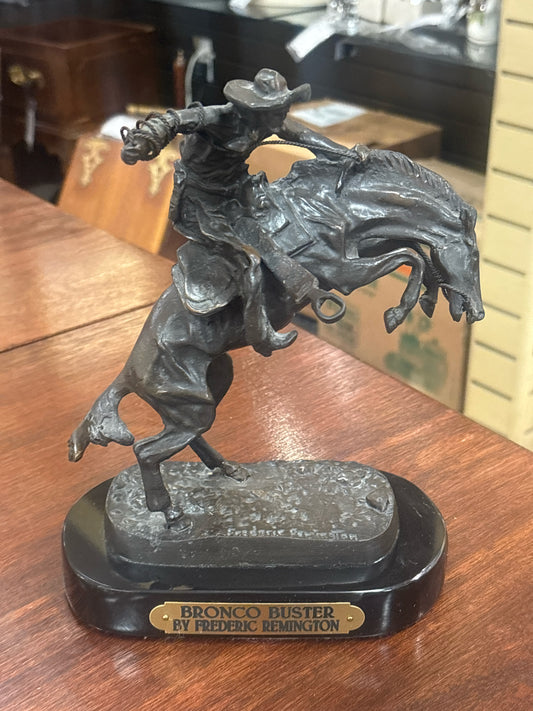 9" Bronco Buster Bronze by Frederic Remington on Black Marble Base