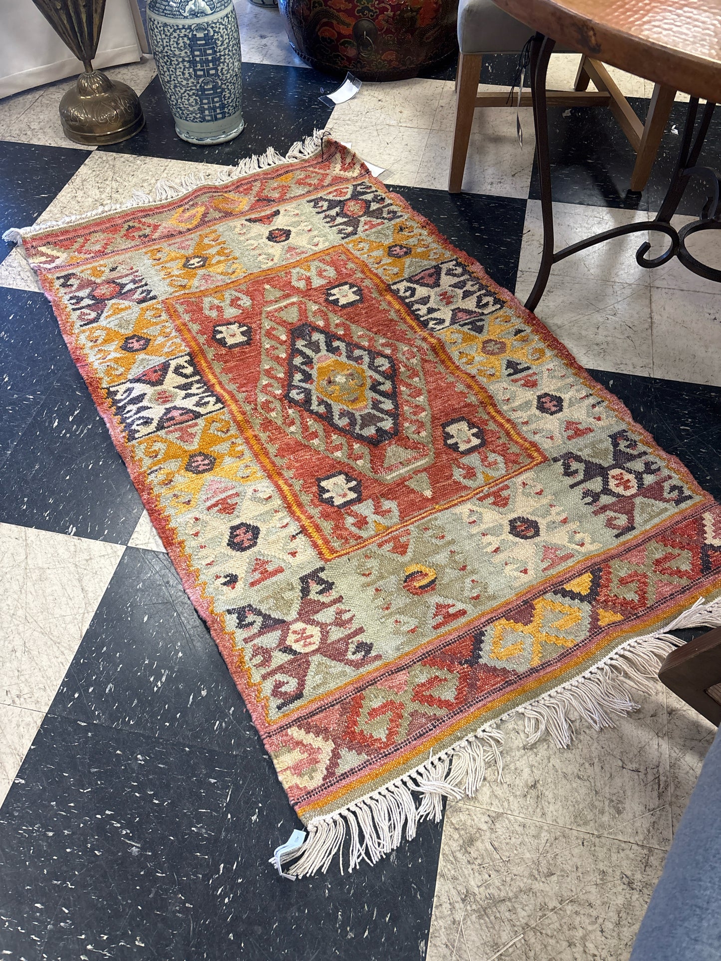 NWT Kilim 3x5 Rug -Orange/Gold/Lt Blue/Purple/Pink