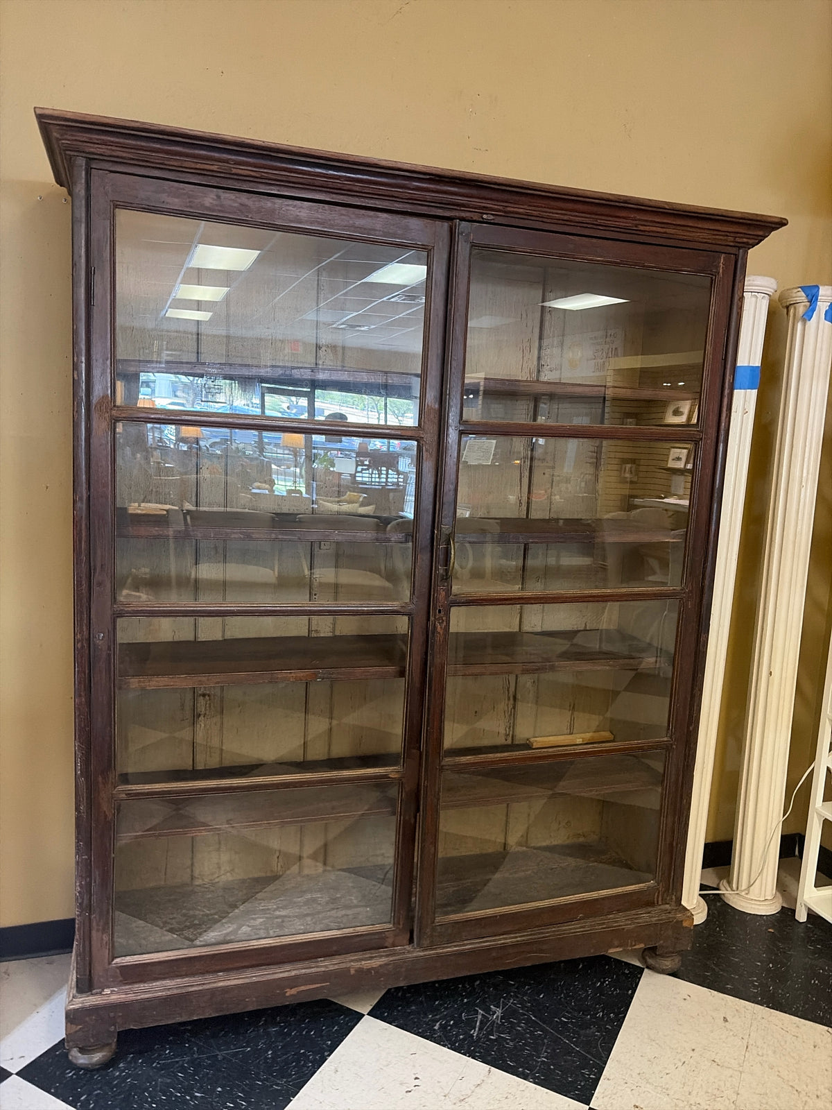 Antique Library Cabinet w/5 Shelves - Original Glass (66"W x 7' T x 18" D)