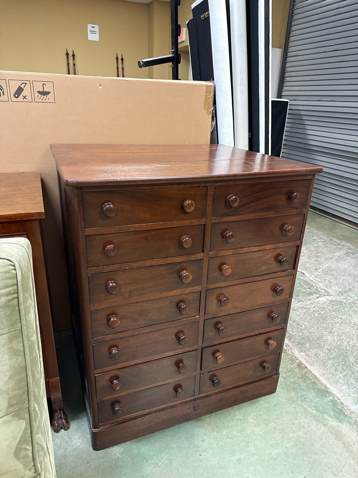 Antique Mahogany 12-Drawer Double Flight Collector's Chest/Apothecary Cabinet(HW