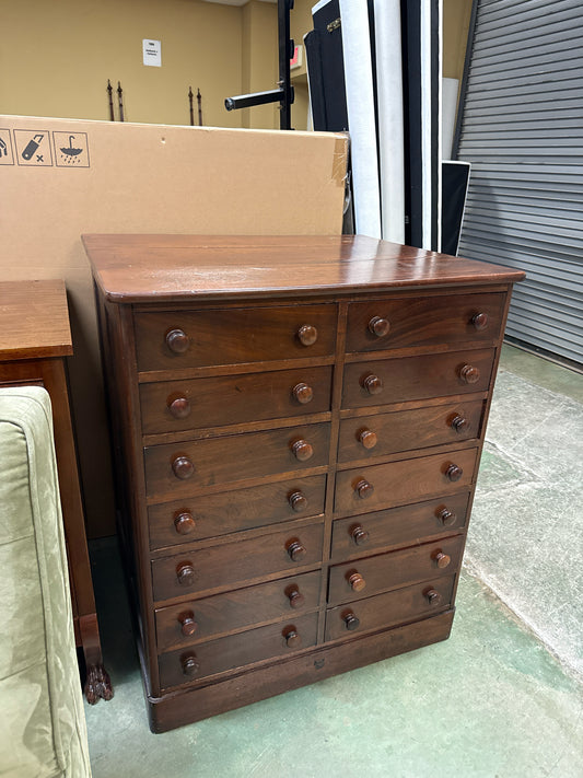Antique Mahogany 12-Drawer Double Flight Collector's Chest/Apothecary Cabinet(HW