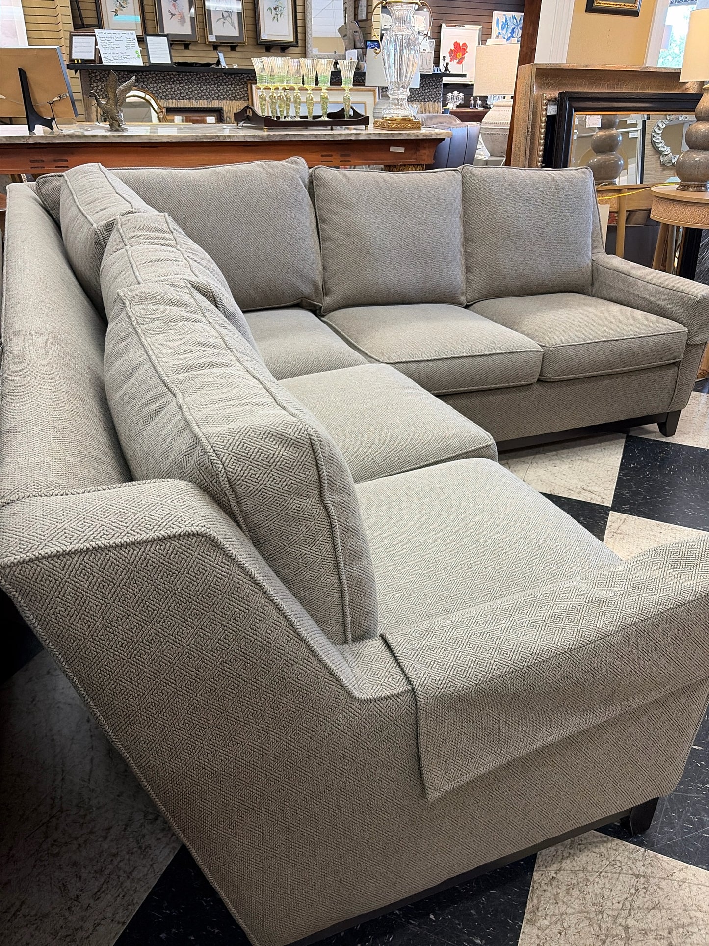 CR Laine Custom L-shaped 2-piece/5-cushion Sectional Raven/Geo. Pattern
