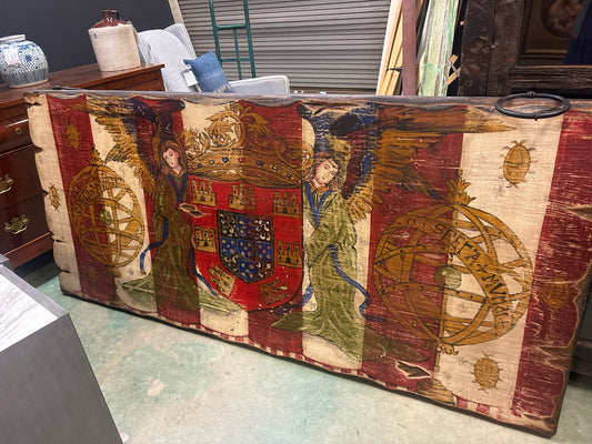 Hand Painted Wood Wall Panel w/ Historical Maritime Instruments (37x83)