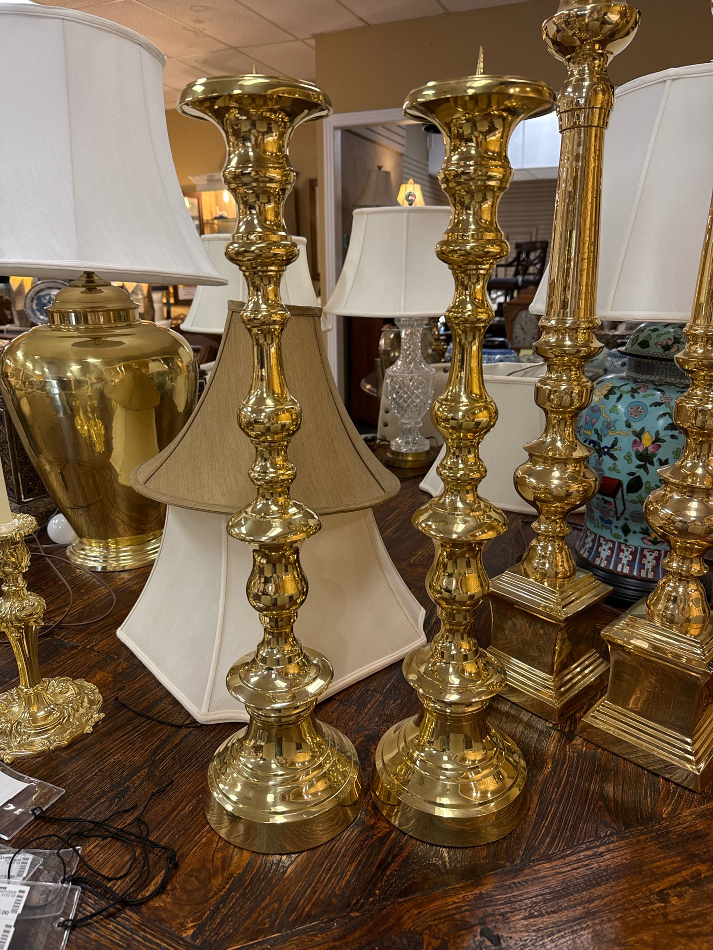 27" PAIR Hampton Brass Ornate Candlesticks