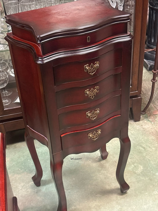 Wooden Jewelry Box w/ 4 Drawers & Curved Legs (17x10 1/2x36)