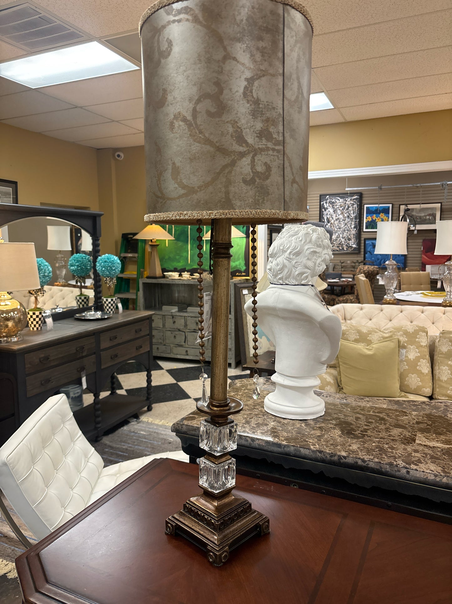 Buffet Lamp w/ Square Crystals and Tear Drops Crystals