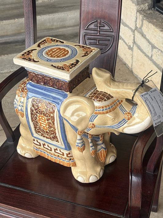 Vintage Glazed Hand Painted Ceramic Elephant Stool/Stand