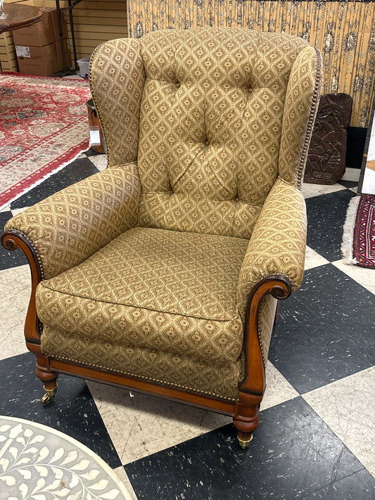 Lillian August Wingback Chair w/ Rounded Arms & Nailheads on Castors
