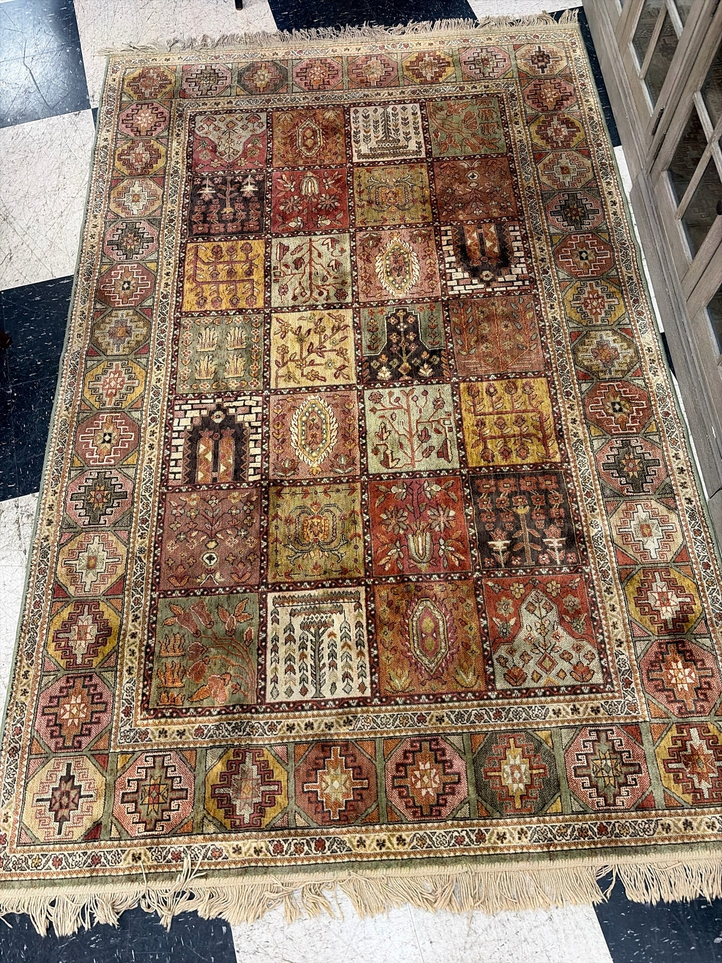 Silk Hand Knotted Coral/Rust/Brown/Sage Cream Rug (57x91)